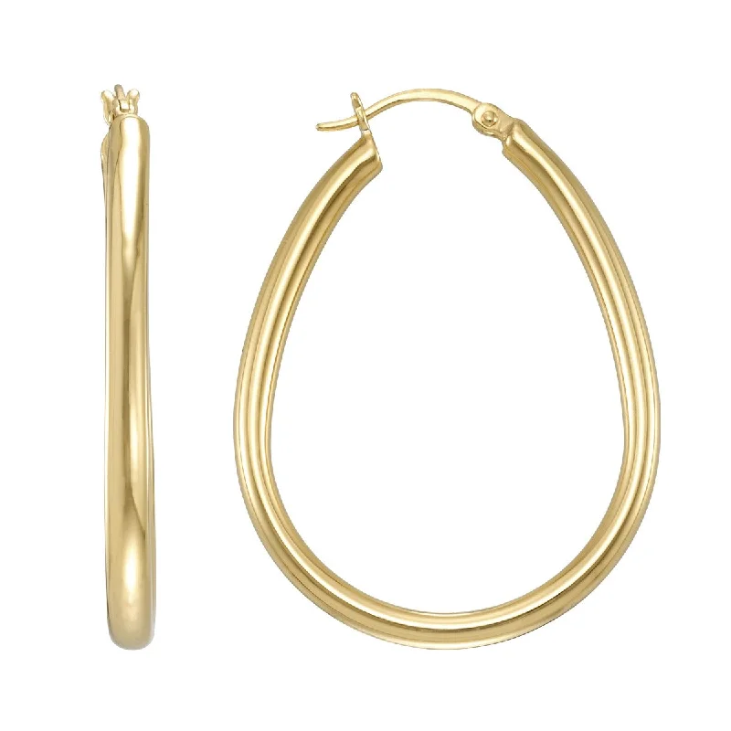 women radiant earrings -Simone I Smith Collection 18KT Yellow Gold Plated Sterling Silver 38X3MM Pear Shaped Hoop Earrings