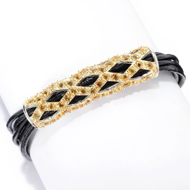 women statement bangles -Citrine Six-Strand Leather Cord Bracelet