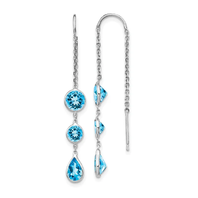 women boho earrings -Swiss Blue Topaz Drop & Dangle Earrings in 14KT White Gold