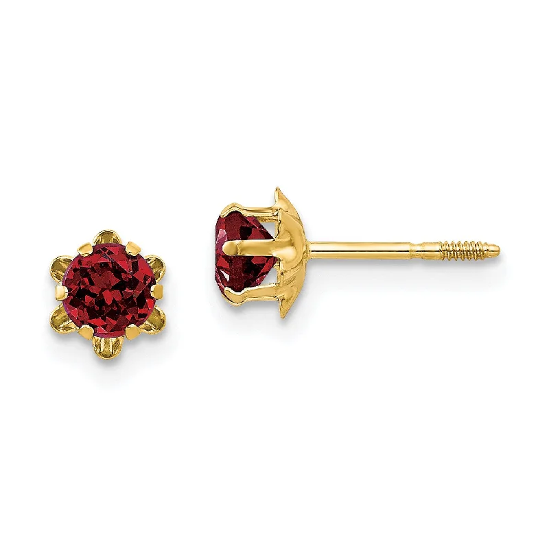 women long earrings -4MM Round Garnet Birthstone Earrings in 14KT Yellow Gold