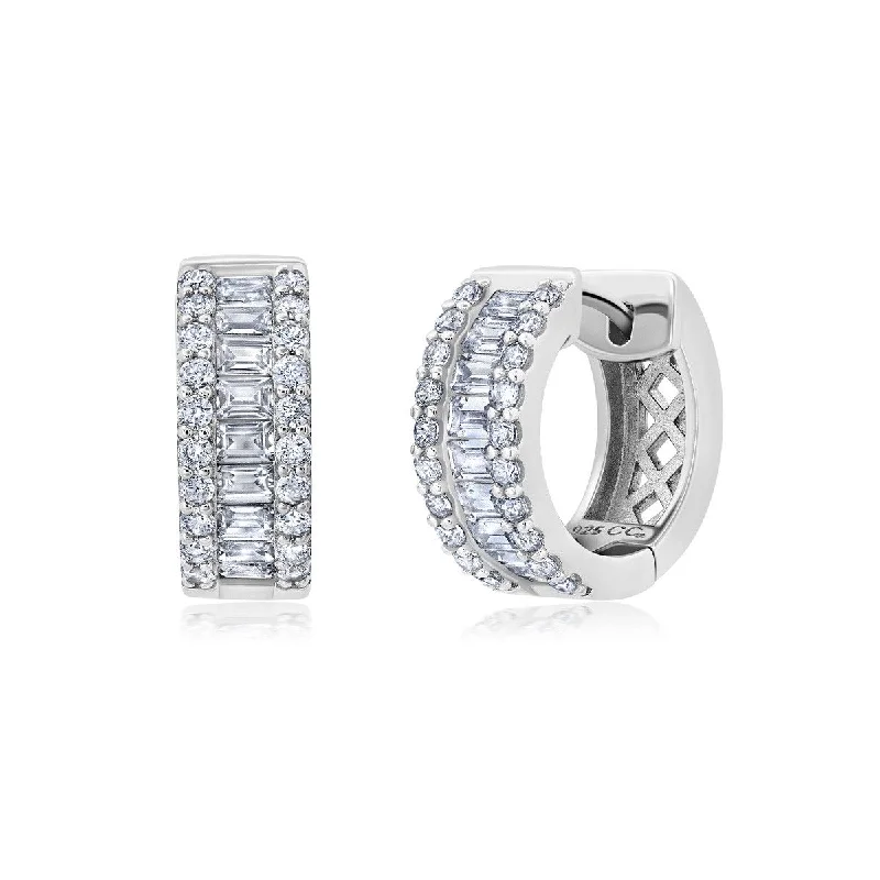 women eco-conscious earrings -Crislu Platinum Plated Sterling Silver and Cubic Zirconia Huggie Earrings