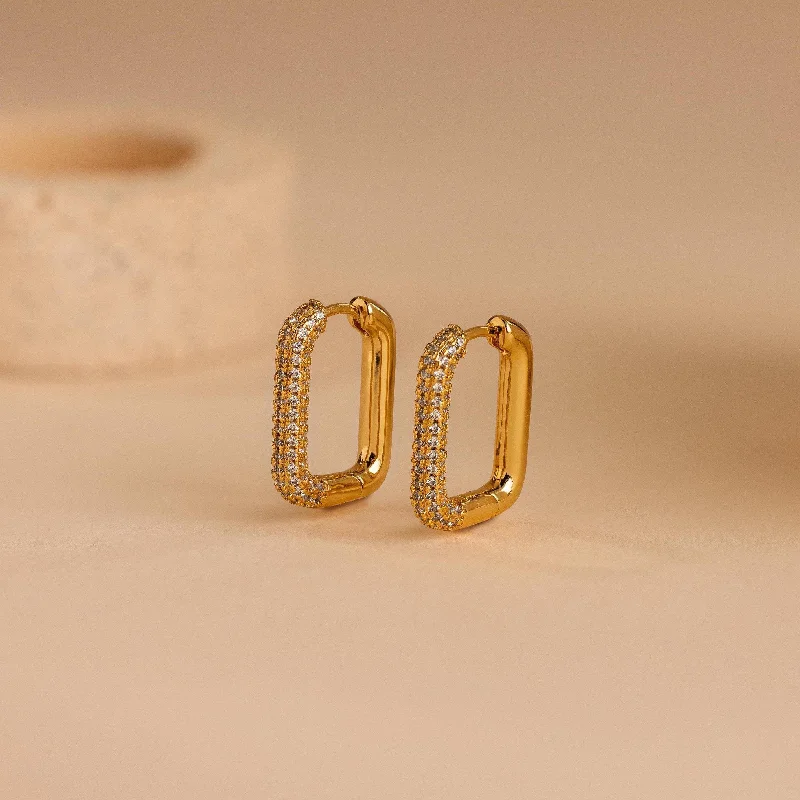 women trendy earrings -Chunky Pave Link Earrings