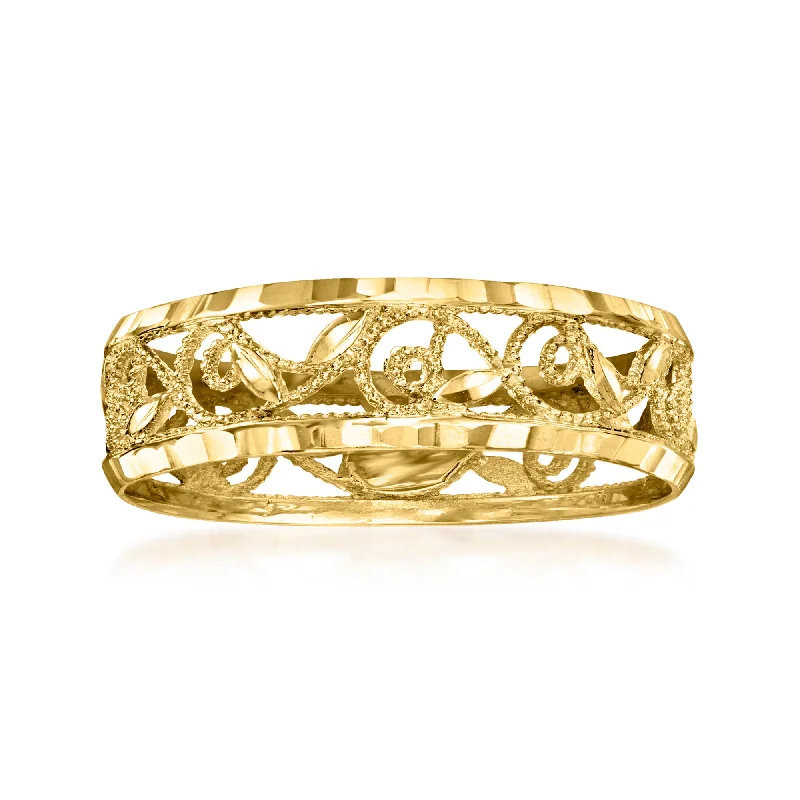 women radiant-cut engagement rings -Ross-Simons Italian 18kt Yellow Gold Filigree Leaf Eternity-Style Ring