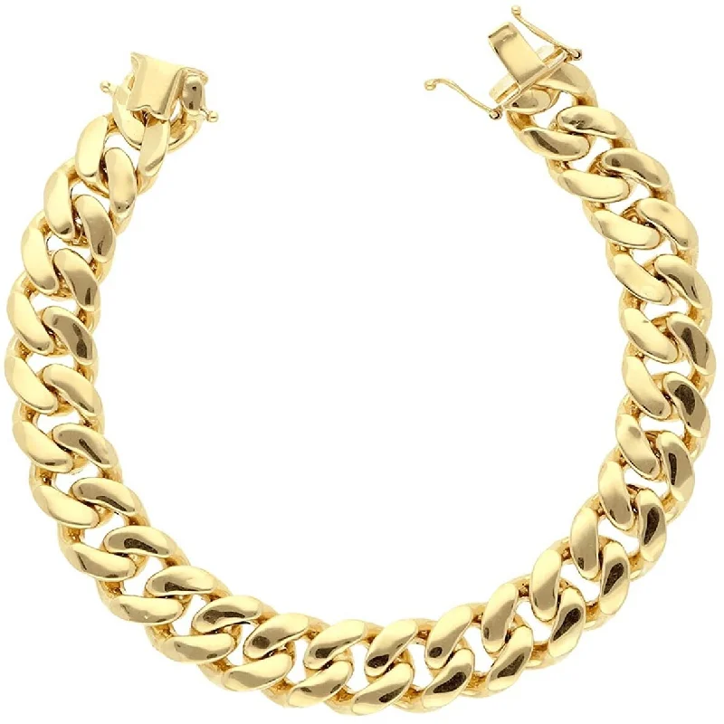 women layered bracelets -10K Yellow Gold 11MM Hollow Miami Cuban Curb Link Bracelet Chain 9", Gold Bracelet for Men & Women, 100% Real 10K Gold