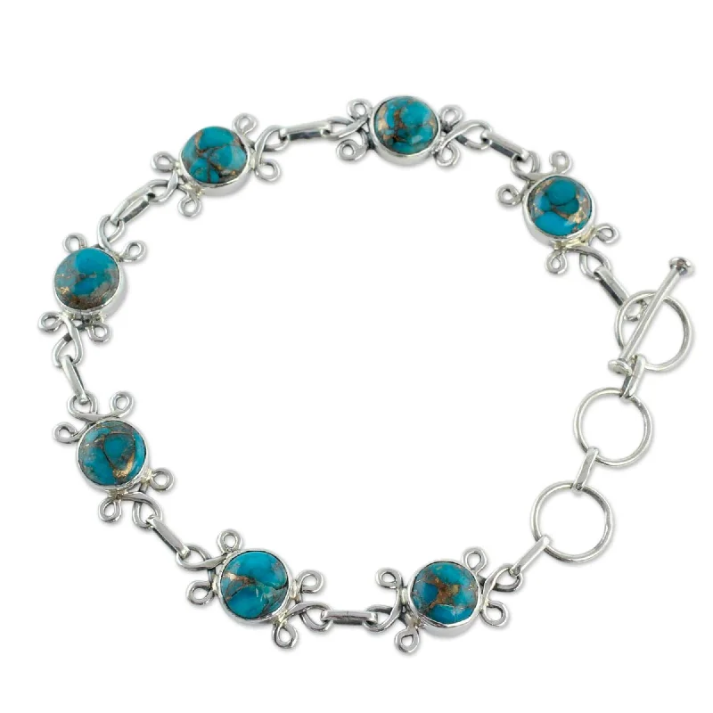 women luxury bracelets -Sterling Silver 'Daisy Chain' Composite Turquoise Bracelet (India)