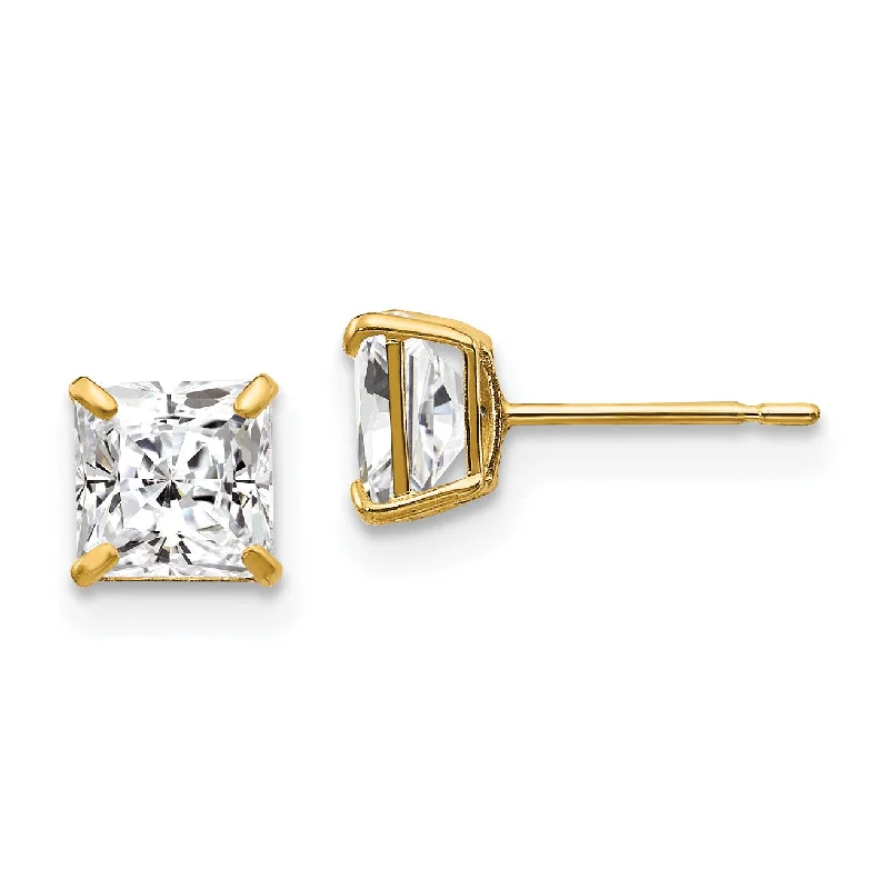 women designer earrings -14KT Yellow Gold 5MM Square Cubic Zirconia Stud Earrings