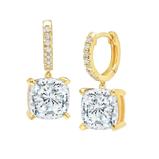 women unique earrings -Crislu 18KT Yellow Gold Plated Sterling Silver Cushion Cubic Zirconia Leverback Earrings