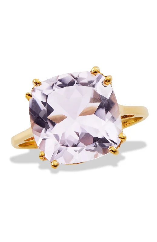 women halo engagement rings -STERLING SILVER/GOLD PLATED 4.87GTW PINK AMETHYST CUSHION SHAPE RING