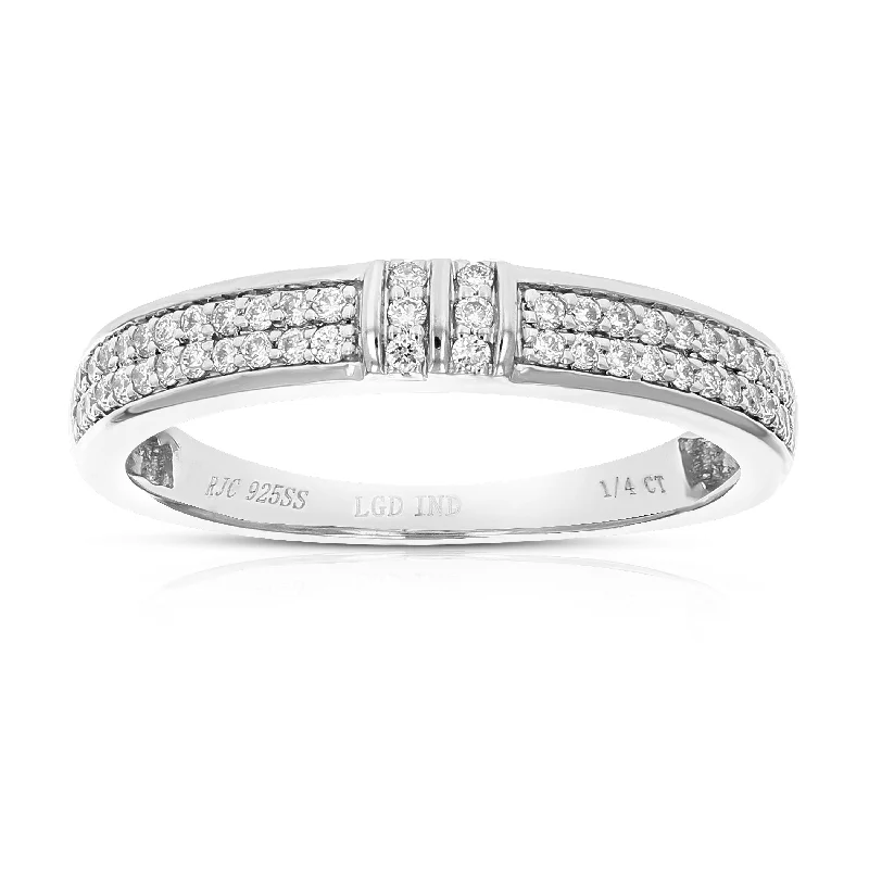 women adjustable engagement rings -1/5 cttw Round Cut Lab Grown Diamond Wedding Band For Women .925 Sterling Silver Prong Set