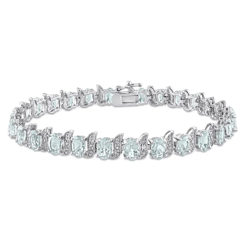 women adjustable bangles -Miadora 11 1/5ct TGW Oval Aquamarine Diamond Accent S Link Tennis Bracelet Sterling Silver