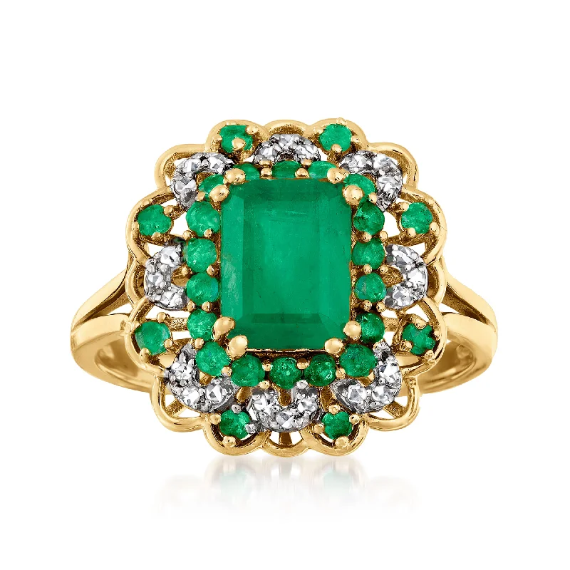 women luxurious engagement rings -Ross-Simons Emerald and . Diamond Ring in 14kt Yellow Gold