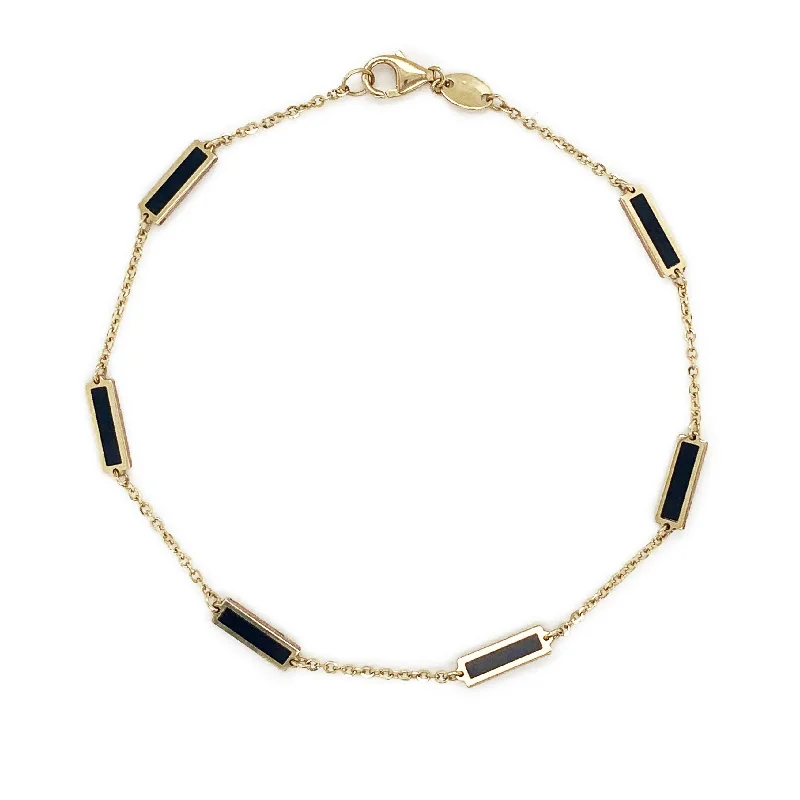 women custom charm bracelets -Joelle Onyx Stackable Bar Bracelet - 14K Gold Onyx Bracelet