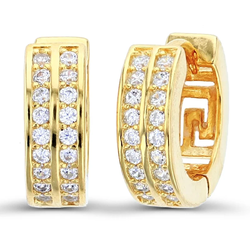 women luxury diamond earrings -Luxe Layers 14KT Yellow Gold Plated Sterling Silver Round Cubic Zirconia 4X12MM Huggie Hoop Earrings