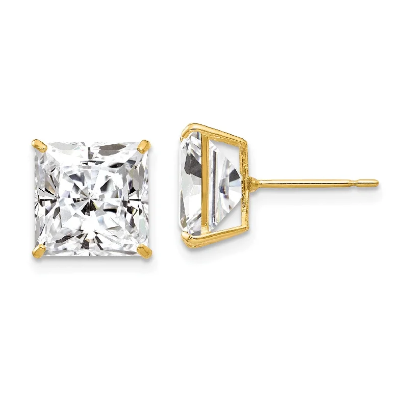 women affordable gold earrings -14KT Yellow Gold 9MM Square Cubic Zirconia Stud Earrings