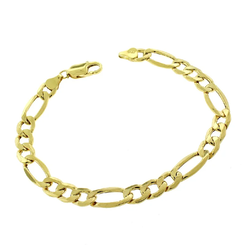 women trendy bracelets -10k Yellow Gold 8mm Hollow Figaro Link Bracelet Chain 9"