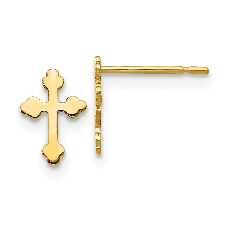 women fashion statement earrings -14KT Yellow Gold 8X6MM Childrens Cross Stud Earrings