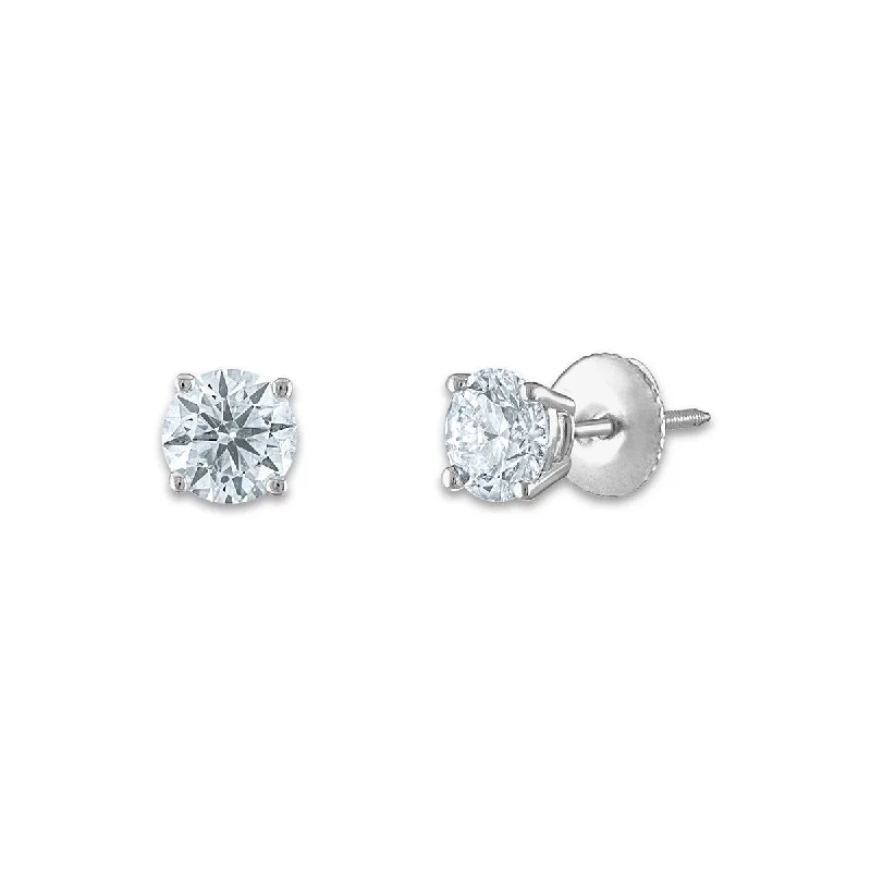 women designer earrings -Signature Certificate EcoLove 1 CTW Round Lab Grown Diamond Solitaire Stud Earrings in 14KT White Gold