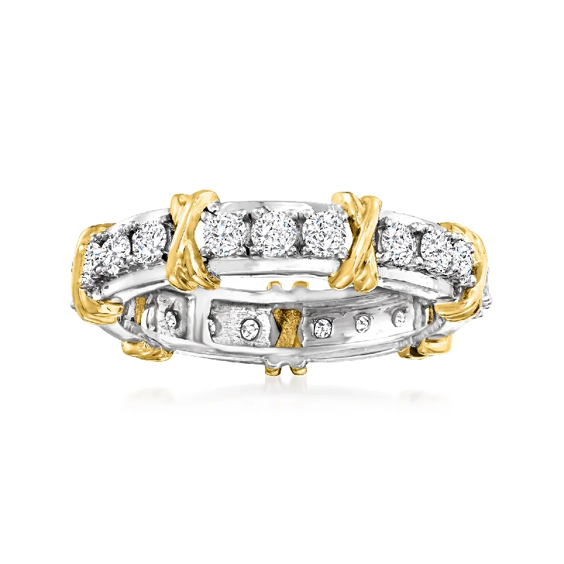 women radiant-cut engagement rings -Ross-Simons Diamond X Station Eternity Band in 14kt 2-Tone Gold