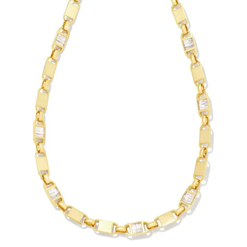 women crystal necklaces -Kendra Scott | Jessie Gold Chain Necklace in White Crystal