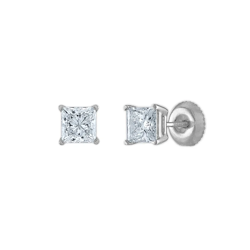 women glamorous earrings -Signature Certificate EcoLove 1-1/4 CTW Princess Cut Lab Grown Diamond Solitaire Stud Earrings in 14KT White Gold