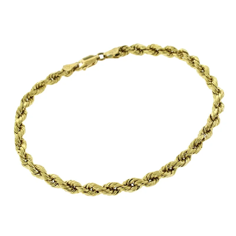 women infinity bangles -14k Yellow Gold 4mm Hollow Rope Diamond-Cut Link Twisted Bracelet Chain 7.5"