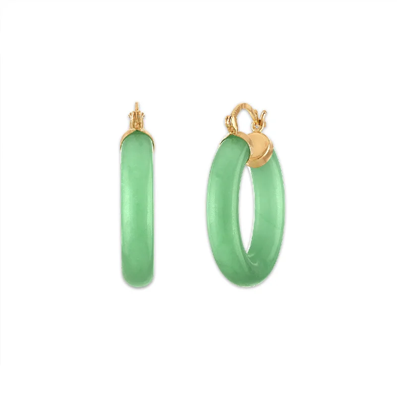 women eco-conscious earrings -Round Jade Hoop Earrings in 10KT Yellow Gold