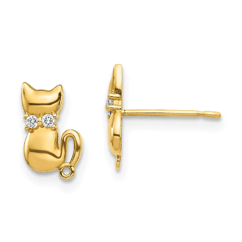 women trendy gold earrings -14KT Yellow Gold Cubic Zirconia Cat Earrings