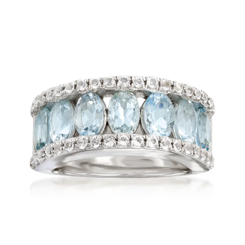 women engagement rings with diamonds -Ross-Simons Aquamarine and . White Topaz Ring in Sterling Silver