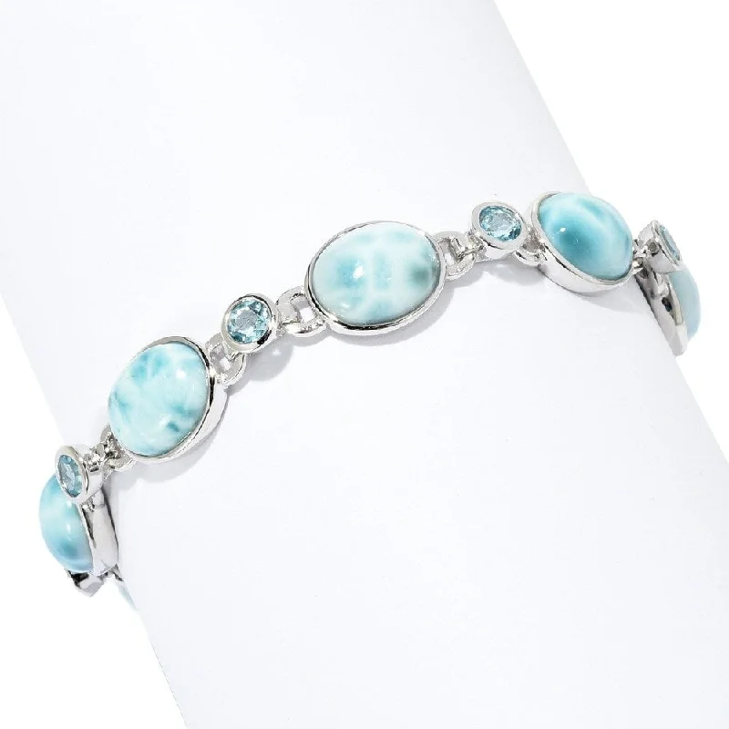 women crystal bracelets -Sterling Silver Swiss Blue Topaz & Larimar Adjustable Toggle Bracelet