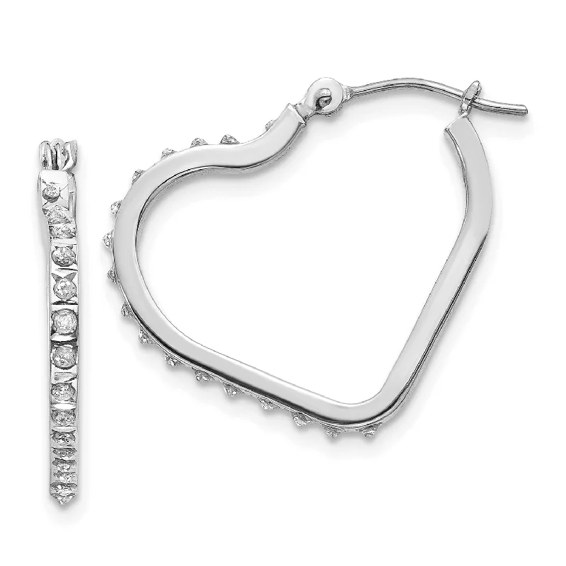 women clip-on earrings -Diamond Fascination 14KT White Gold 16X1MM Diamond Accent Heart Hoop Earrings