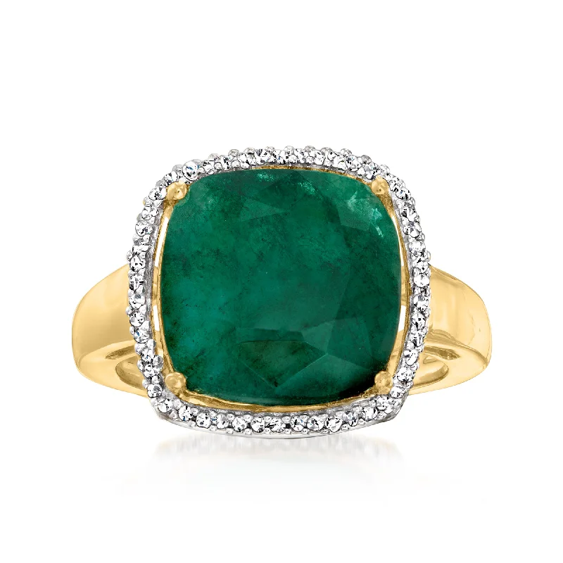 women stacked engagement rings -Ross-Simons Emerald and . Diamond Halo Ring in 18kt Gold Over Sterling