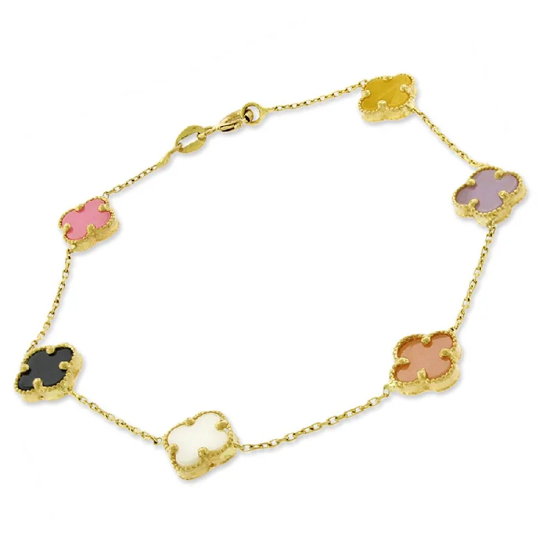 women bridal jewelry bracelets -14k Yellow Gold Womens Fancy Multi Color Flowers Cable Link Charm Bracelet Chain 6"