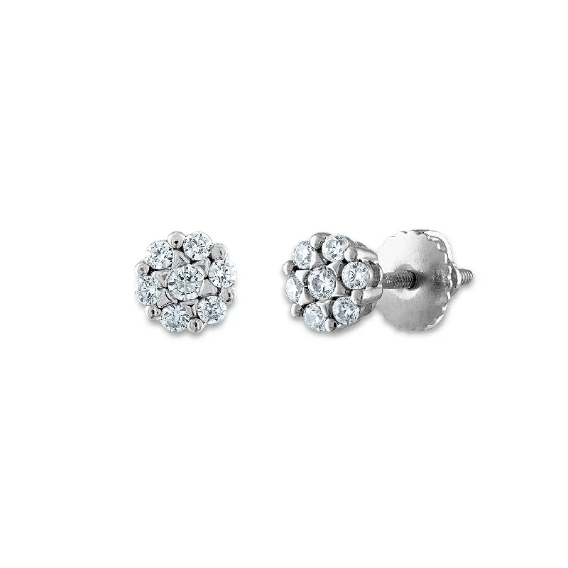 women dazzling earrings -EcoLove 1/4 CTW Lab Grown Diamond Cluster Stud Earrings in 14KT White Gold