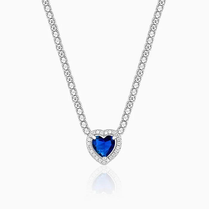 women delicate necklaces -Silver Solitaire Blue Heart Necklace