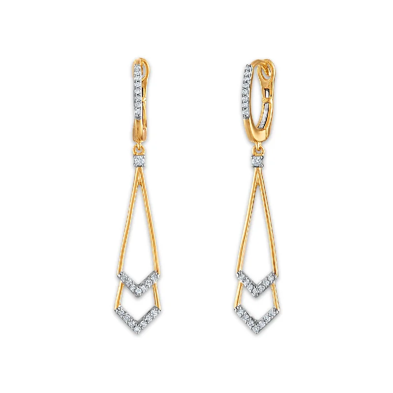 women pearl earrings -1/5 CTW Diamond Drop & Dangle Fashion Earrings in 10KT Yellow Gold