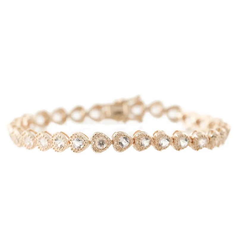 women sparkling bracelets -Rose Gold-plated Sterling Silver Morganite Heart Shape Tennis Bracelet