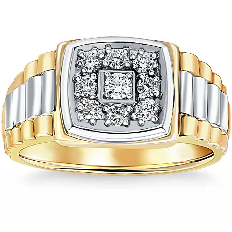 women sapphire engagement rings -3/8ct Diamond Mens Ring 14k White & Yellow Gold Two Tone