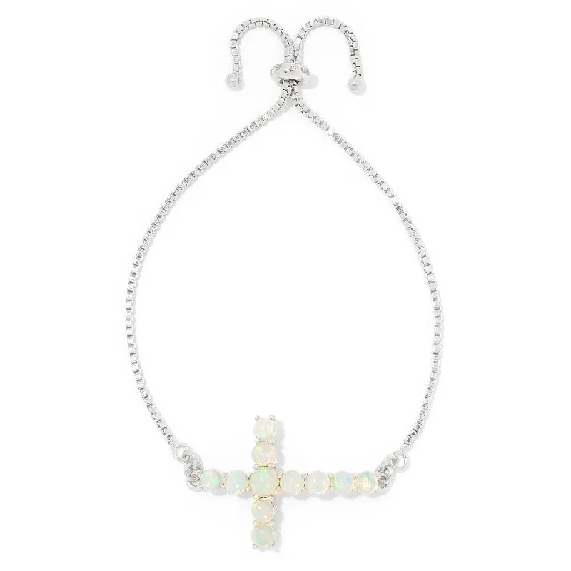 women vintage bracelets -Sterling Silver Cross Ethiopian Opal Slide Bracelet