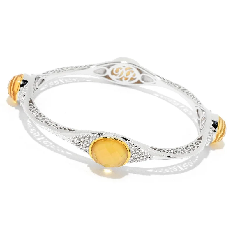 women bracelets -Dallas Prince Designs Sterling Silver 8" Mother-of-Pearl & Gemstone Doublet Bangle Bracelet