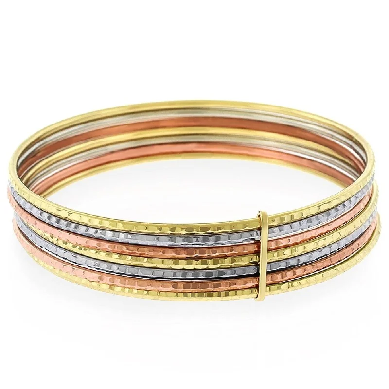 women eco-friendly bracelets -14k Gold Womens Fancy Tri Color Semanario Diamond Cut Bangle Bracelet 7.5"