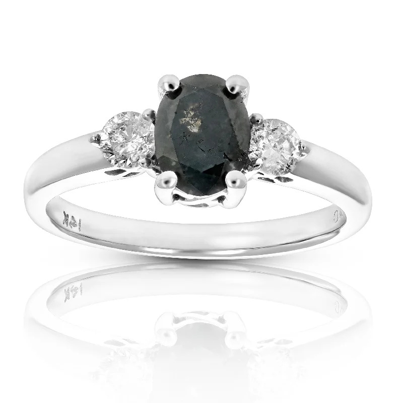 women luxury engagement rings -1.93 cttw Black Diamond 3 Stone Ring 14K White Gold Engagement