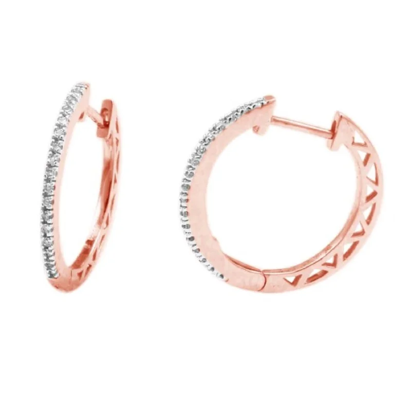 women cubic zirconia earrings -1/10 CTW Diamond Hoop Earrings in 10KT Rose Gold