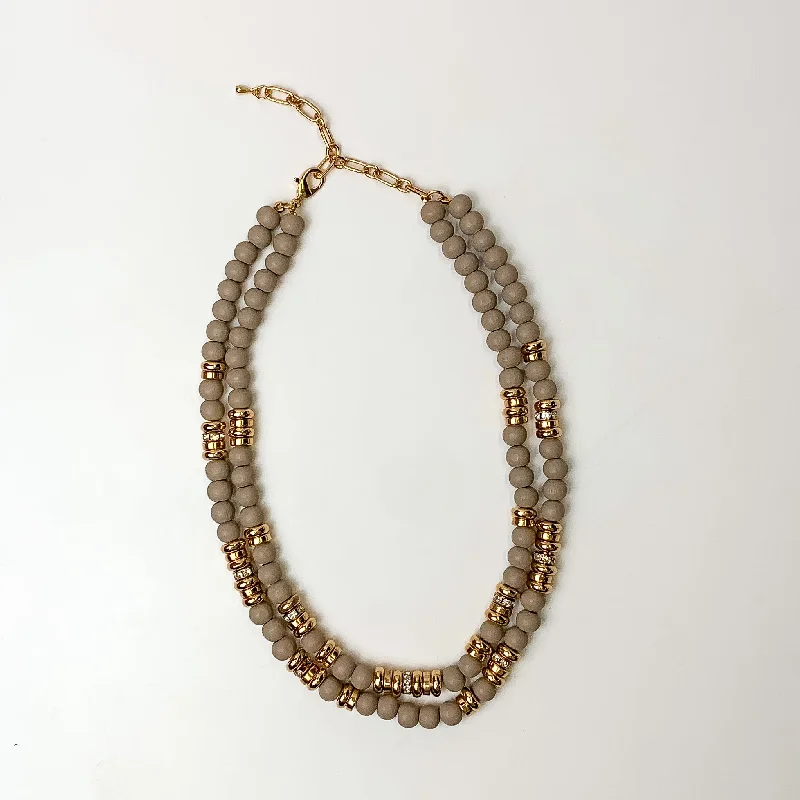 women sterling silver necklaces -Tropical Tango Layered Beaded Necklace with Gold Tone Spacers in Gauntlet Gray