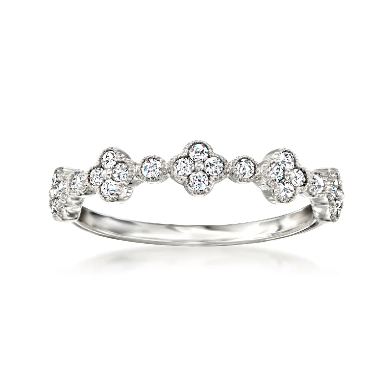 women classic wedding engagement rings -Ross-Simons Diamond Clover-Pattern Ring in 14kt White Gold