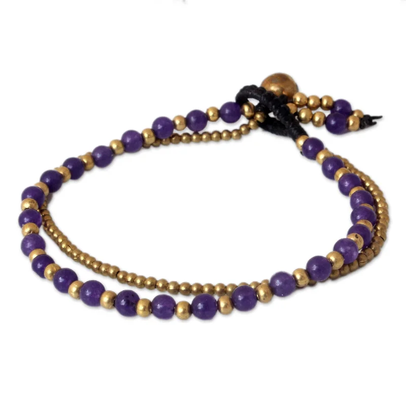 women chunky bracelets -Handmade Brass 'Dazzling Harmony' Amethyst Bracelet (Thailand)