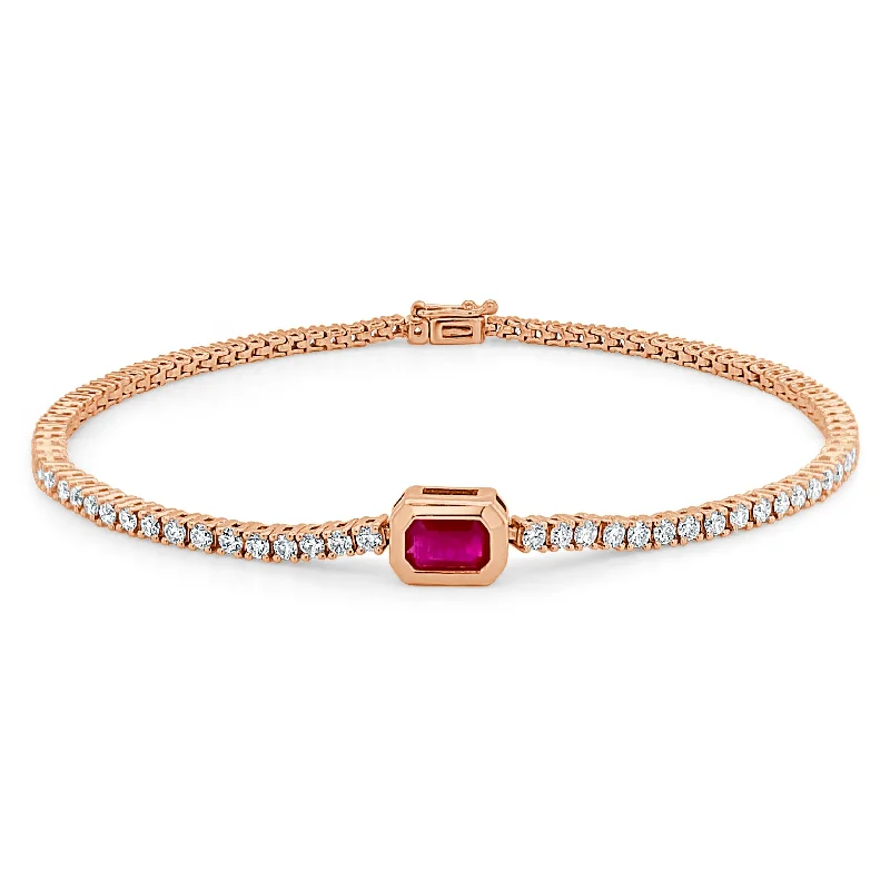 women stackable bangles -Joelle Ruby & Diamond Tennis Bracelet 14K Gold 7 inches