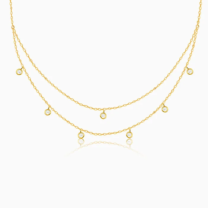 women gold necklaces -Golden Dual Layer Zircon Necklace