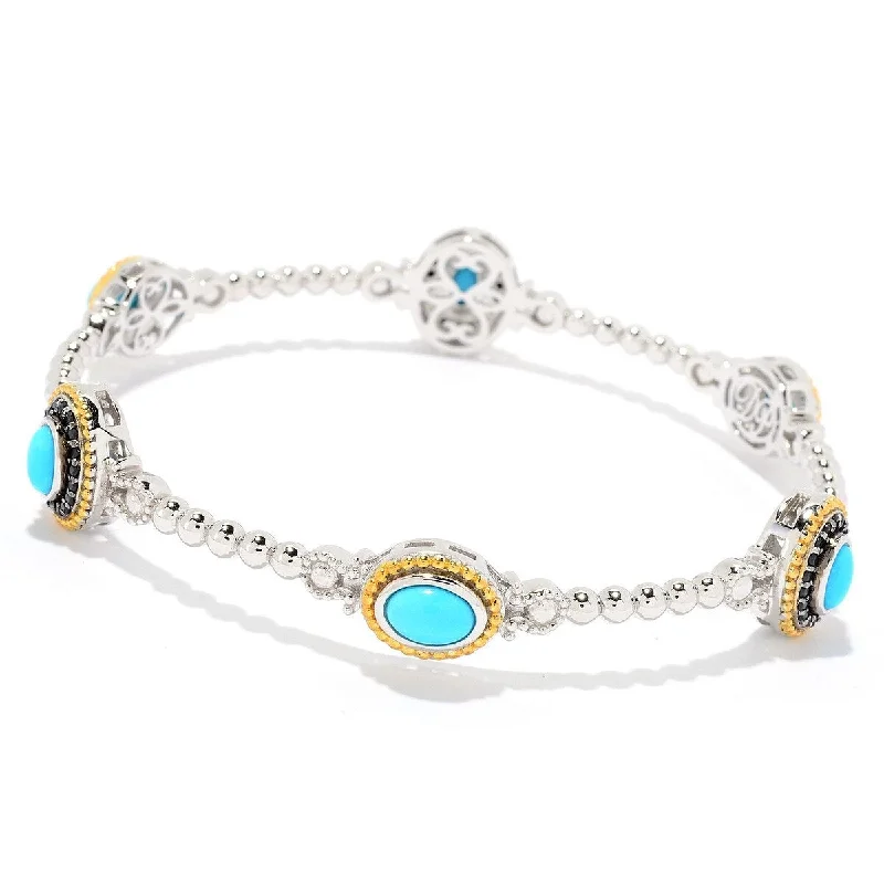 women trendy bracelets -Dallas Prince Sterling Silver Sleeping Beauty Turquoise & Gem Bangle Bracelet