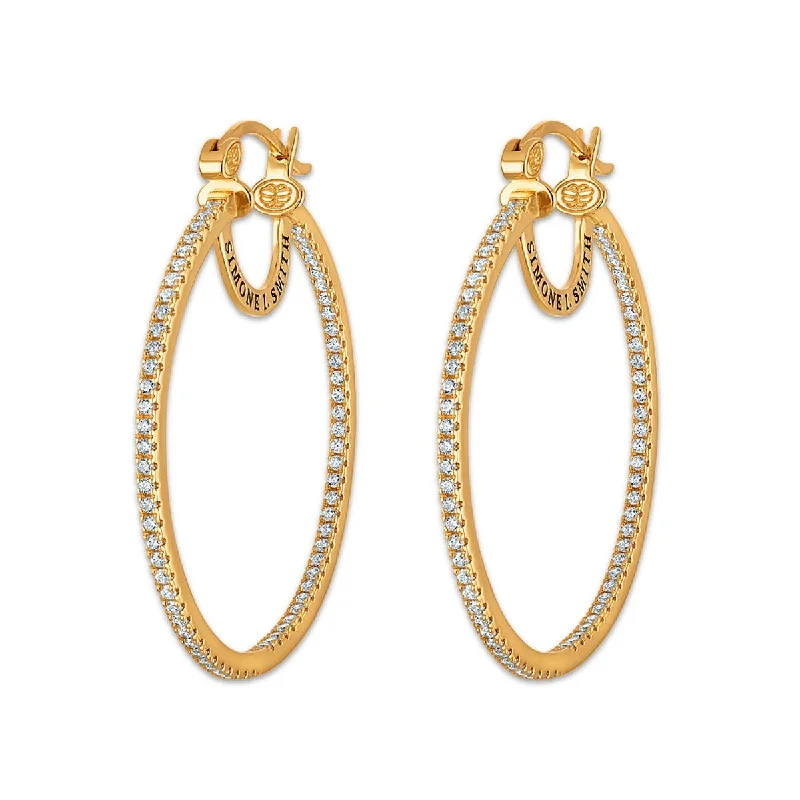 women romantic earrings -Simone I Smith Collection 50MM Crystal Hoop Earrings in 18K Gold Plated Sterling Silver