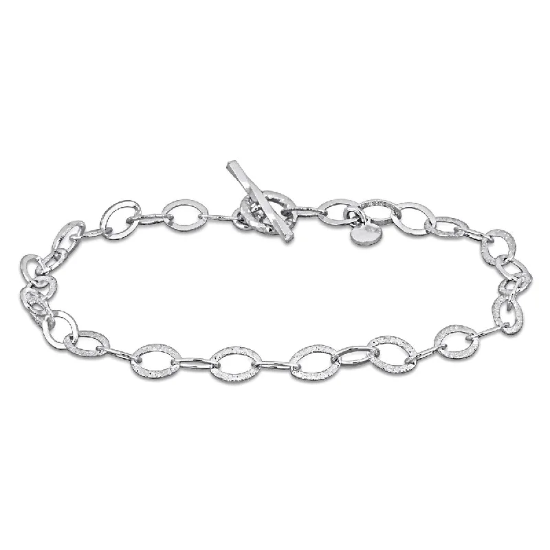 women handmade bangles -Miadora 4.5mm Alternating Textured Oval Link Bracelet Sterling Silver-7.25 in